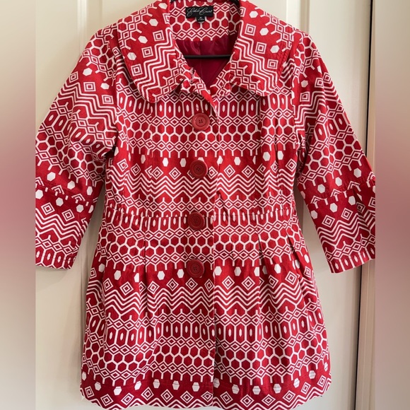 Eden Court Jackets & Blazers - Eden Court Geometric Print Jacket Red White Button Front Size M